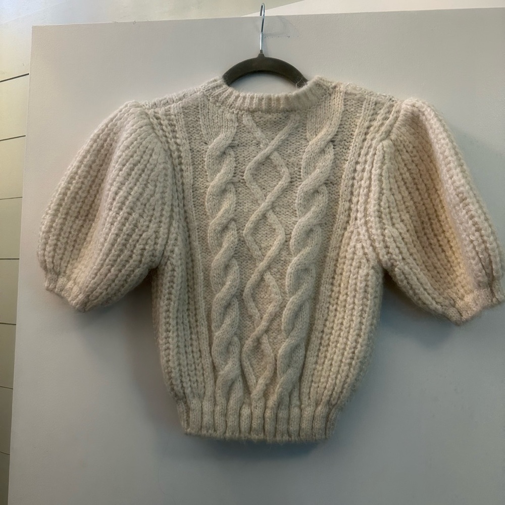 Zara Cream Cable Knit Short Sleeve Sweater NWT Size M - Picture 3 of 6